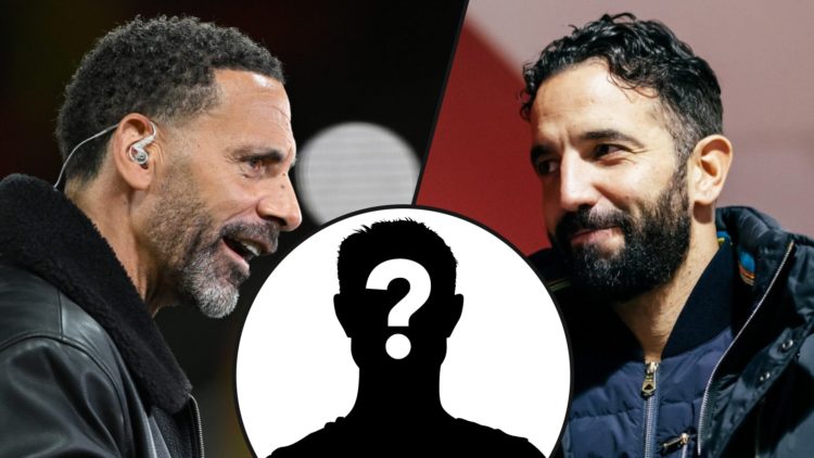 Former Manchester United and England defender Rio Ferdinand as a pundit, inset a photo of Red Devils manager Ruben Amorim.