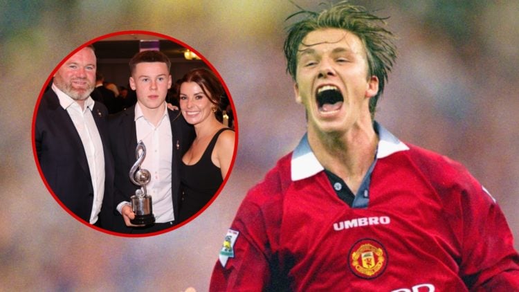 David Beckham in 90s, with Rooney family inset
