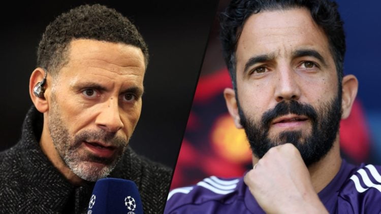 Manchester United legend Rio Ferdinand as a TV pundit for TNT Sports, inset a photo of Manchester United manager Ruben Amorim.