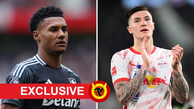 Split image of Aston Villa forward Ollie Watkins and RB Leipzig striker Benjamin Sesko.