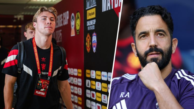 Rasmus Hojlund split image with Ruben Amorim