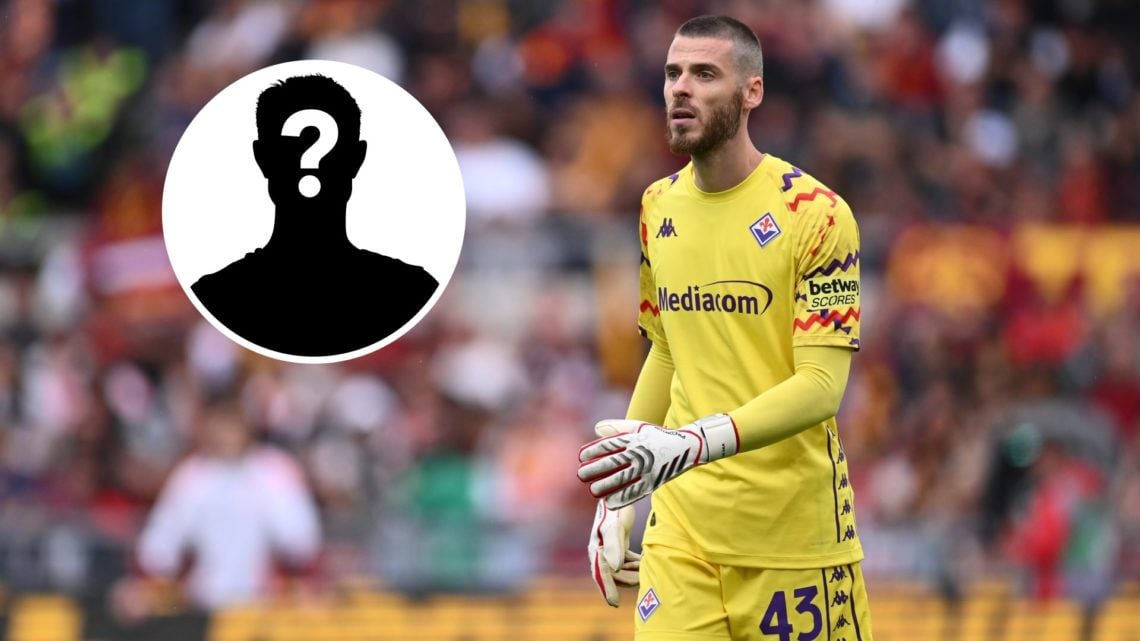 Fiorentina goalkeeper David De Gea in action. Inset, a mystery player icon.