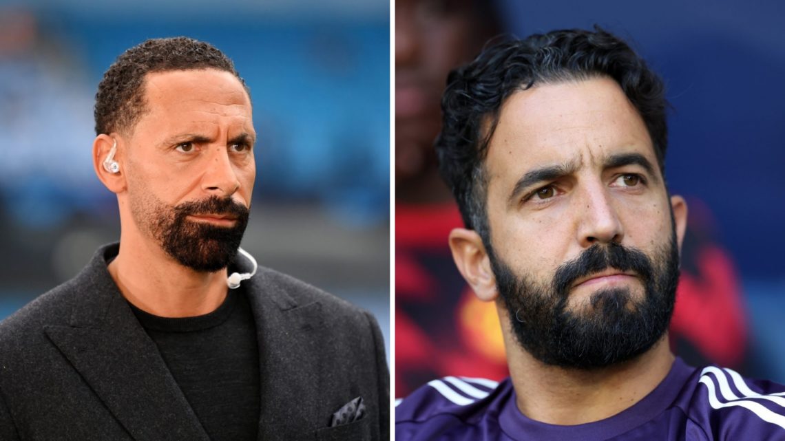 Split image of Manchester United legend Rio Ferdinand and head coach Ruben Amorim.