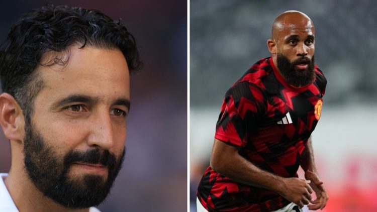 Split image of Manchester United head coach Ruben Amorim and forward Bryan Mbeumo.