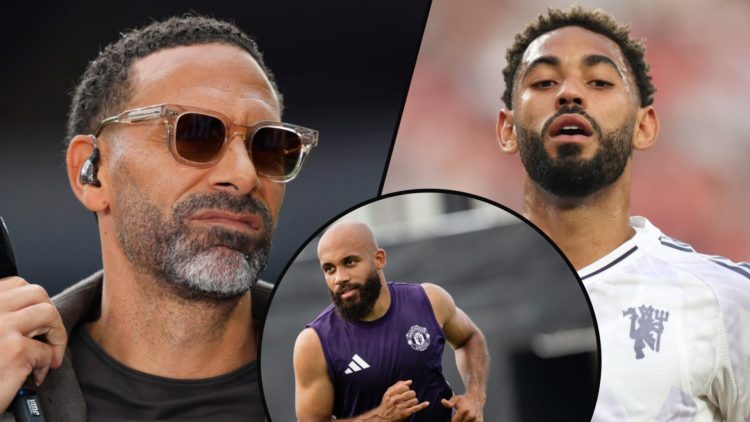 Manchester United legend Rio Ferdinand, inset former Wolves ace Matheus Cunha, inset an overlay of ex-Brentford star Bryan Mbeumo.