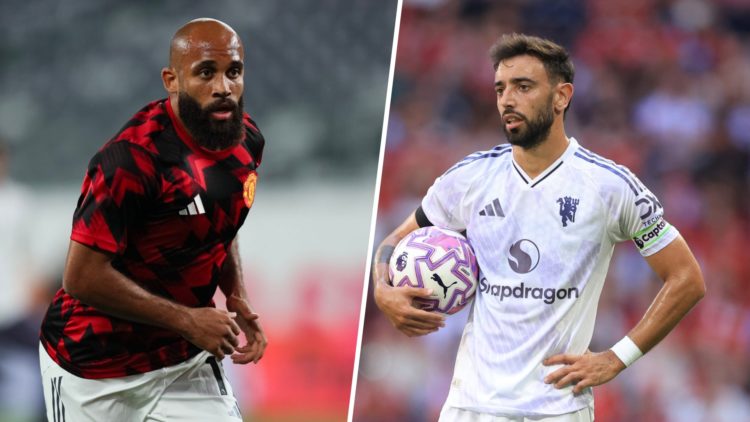 Bryan Mbeumo split image with Bruno Fernandes