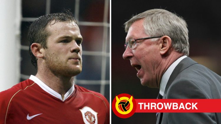 Split image, Wayne Rooney celebrating goal for Manchester United and Sir Alex Ferguson shouting instructions.