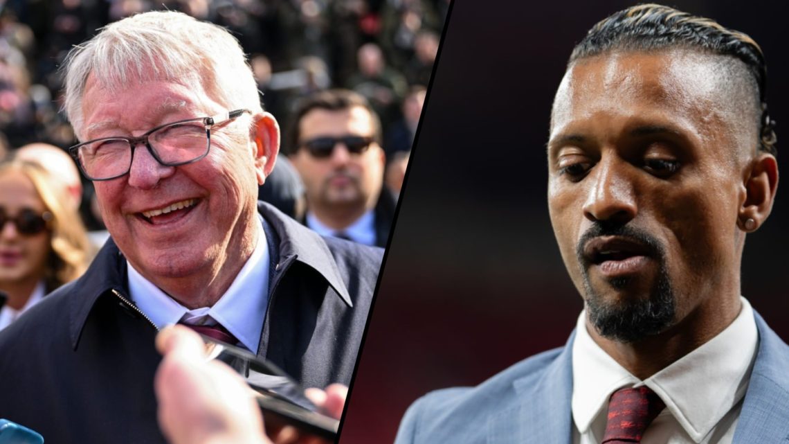 Former Portugal star Nani during a Europa League match, inset a photo of Manchester United legend Sir Alex Ferguson.