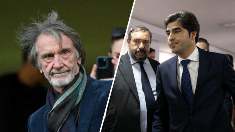 Manchester United co-owner Sir Jim Ratcliffe, split image with Real Betis president Angel Haro.