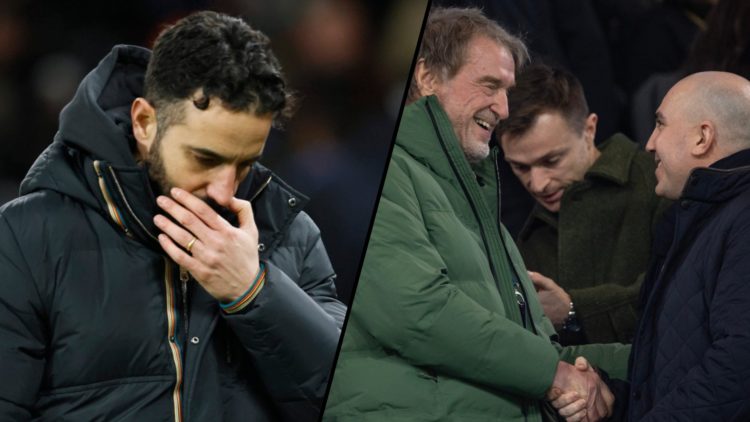 Manchester United manager Ruben Amorim, inset a photo of Ineos chief Sir Jim Ratcliffe and Red Devils CEO Omar Berrada.