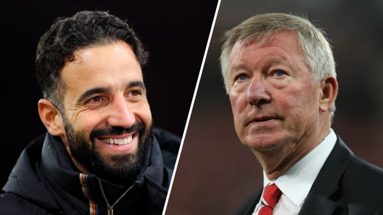 A split image of Manchester United boss Ruben Amorim (L) and former Manchester United boss Sir Alex Ferguson (R)