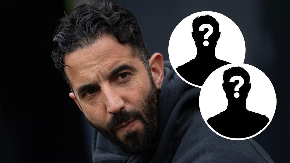 Manchester United boss Ruben Amorim looks on against Newcastle United. Inset, two mystery player icons.