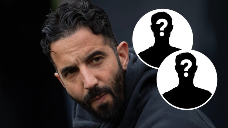 Manchester United boss Ruben Amorim looks on against Newcastle United. Inset, two mystery player icons.