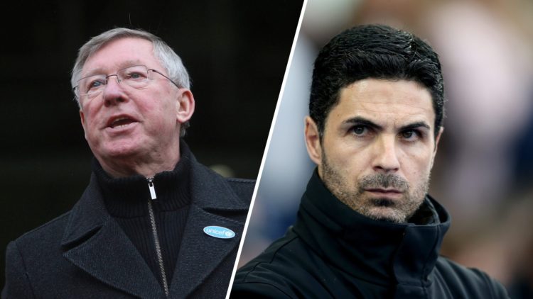 A split image of Manchester United boss Sir Alex Ferguson (L) and Arsenal manager Mikel Arteta (R)