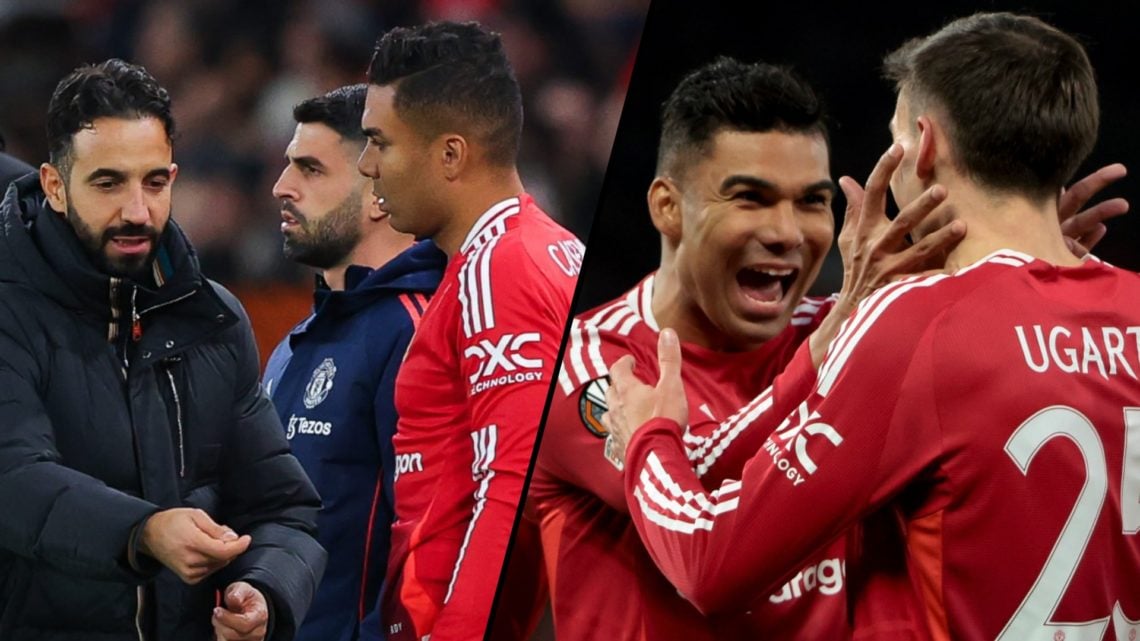 Manchester United manager Ruben Amorim with former Real Madrid star Casemiro, inset a photo of the Brazil midfielder.