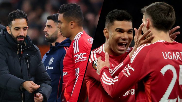 Manchester United manager Ruben Amorim with former Real Madrid star Casemiro, inset a photo of the Brazil midfielder.