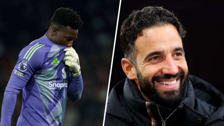 Andre Onana split image with Ruben Amorim