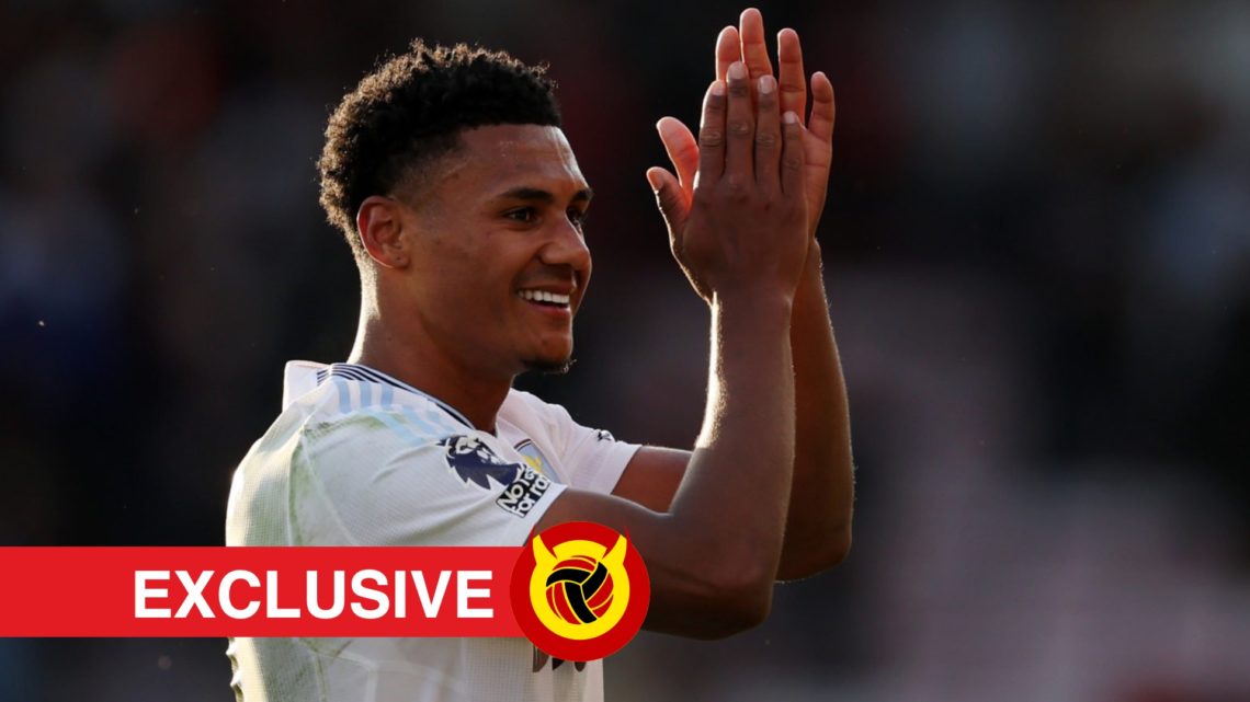 Ollie Watkins claps Aston Villa fans in white kit. Overlaid UIF logo and exclusive banner.