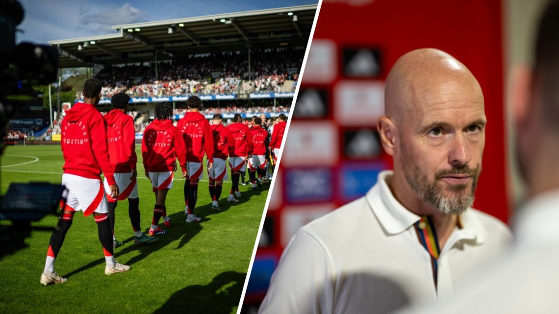 Manchester United players face Rosenborg in pre-season friendly, split image with former manager Erik ten Hag.