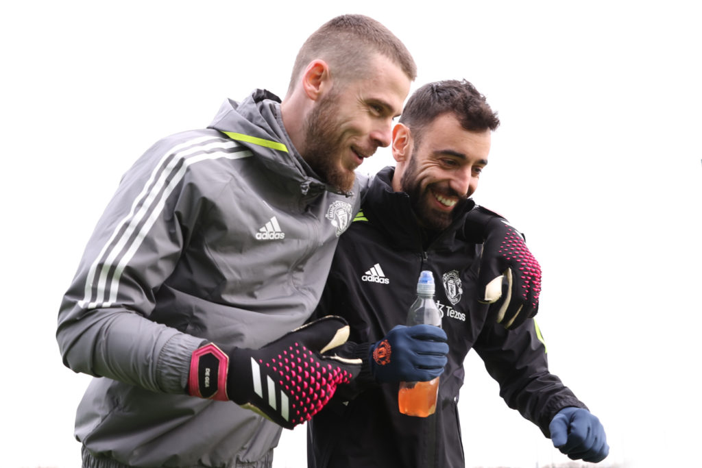 David De Gea and Bruno Fernandes in Manchester United training