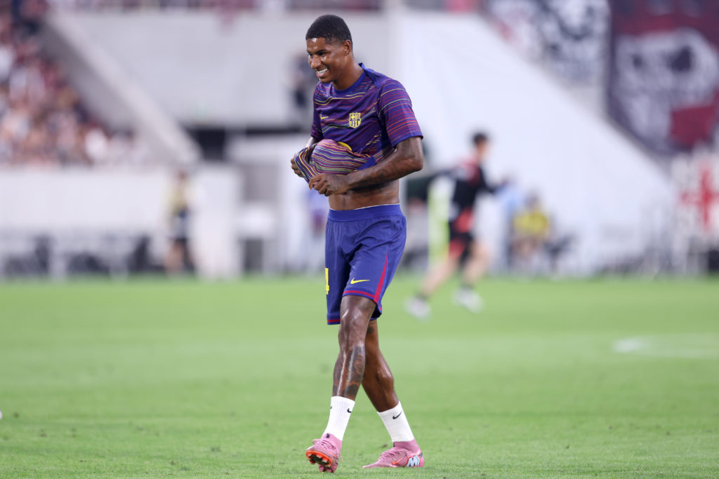 Marcus Rashford warming up against Vissel Kobe