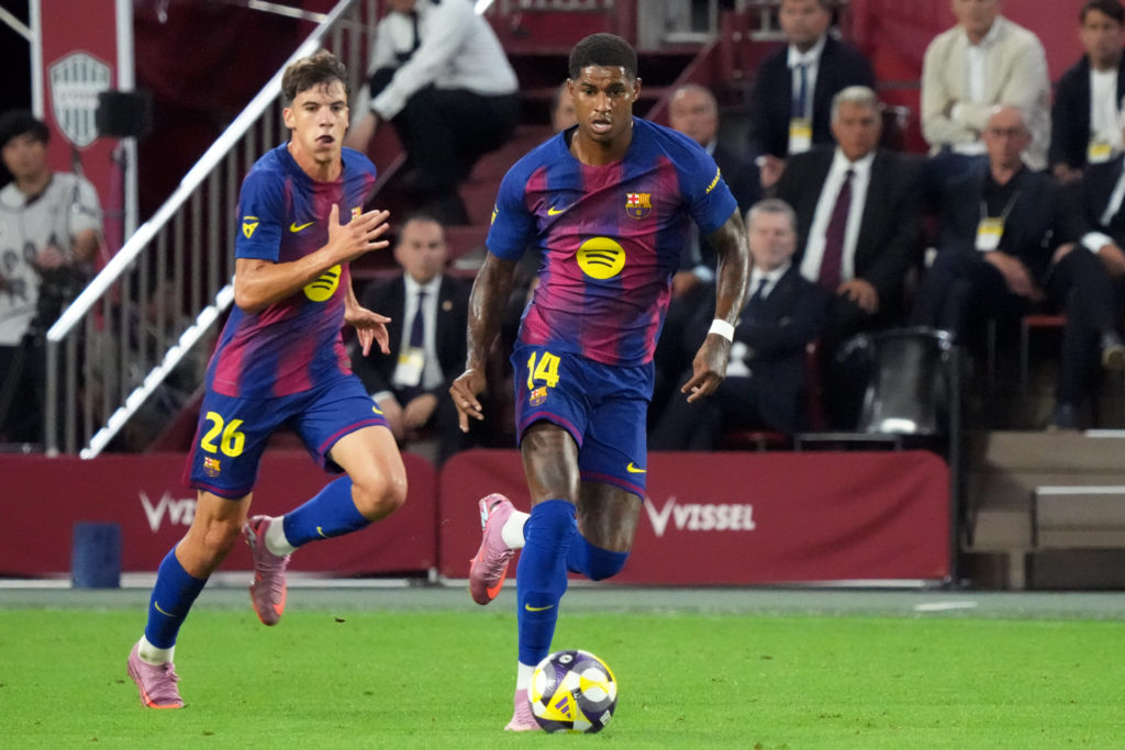 Manchester United and England player Marcus Rashford in action during the pre-season friendly between Vissel Kobe and Barcelona at the Noevir Stadium Kobe in Kobe, Japan.