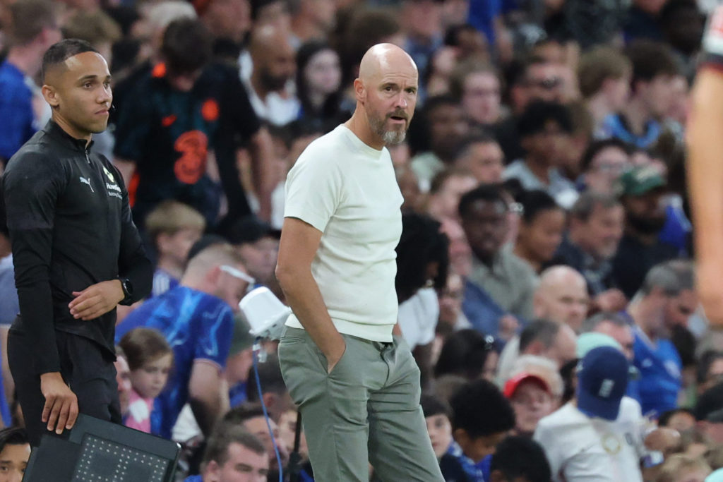 Erik ten Hag, head coach of Bayer Leverkusen, gestures