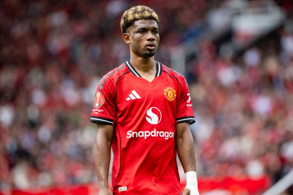 Amad Diallo in action during the pre-season friendly match between Manchester United and Fiorentina at Old Trafford in 2025 in Manchester, England.
