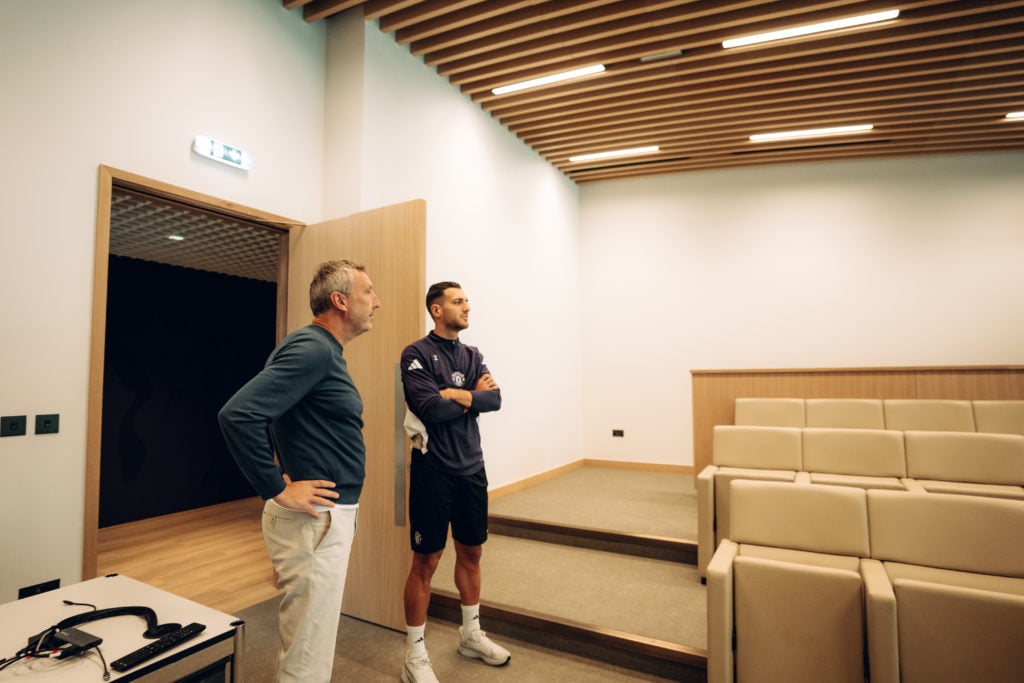 Diogo Dalot, Director of Football Jason Wilcox of Manchester United arrives ahead of a first team training session at Carrington Training Ground