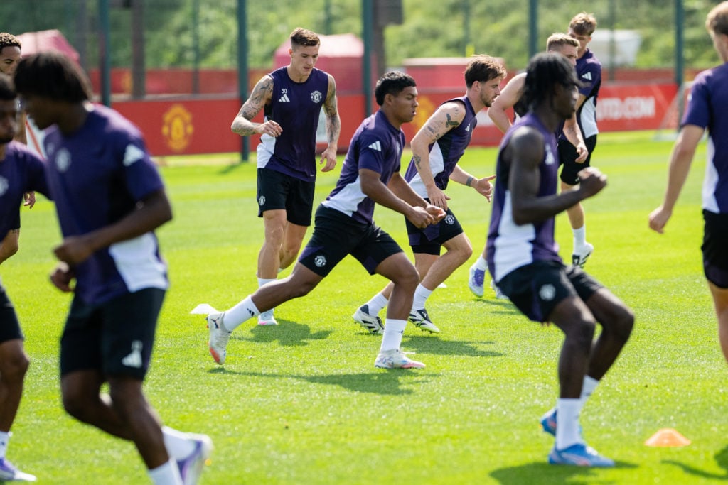 Diego Leon of Manchester United in action during a first team training session