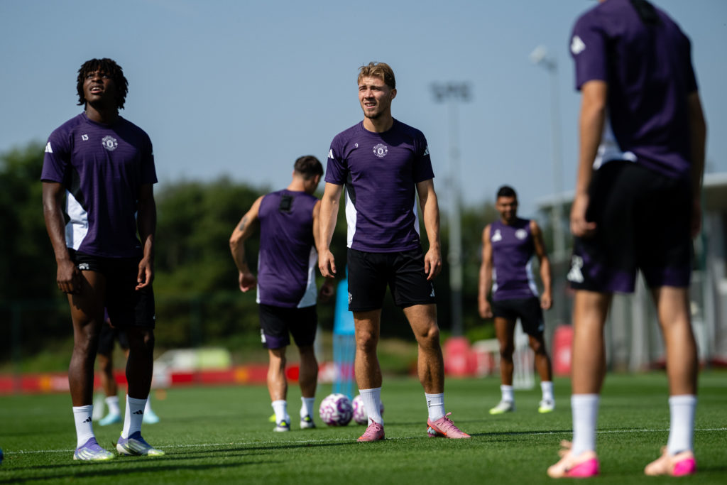 Rasmus Hojlund training at Manchester United