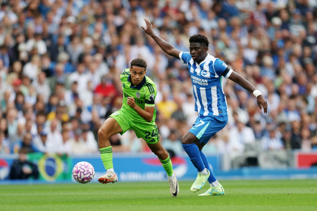 Carlos Baleba plays for Brighton in August 2025, vs Fulham