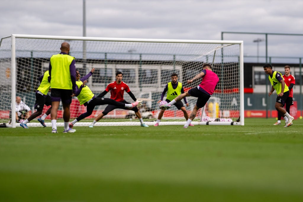 Manchester United Training Session, Benjamin Sesko takes a shot