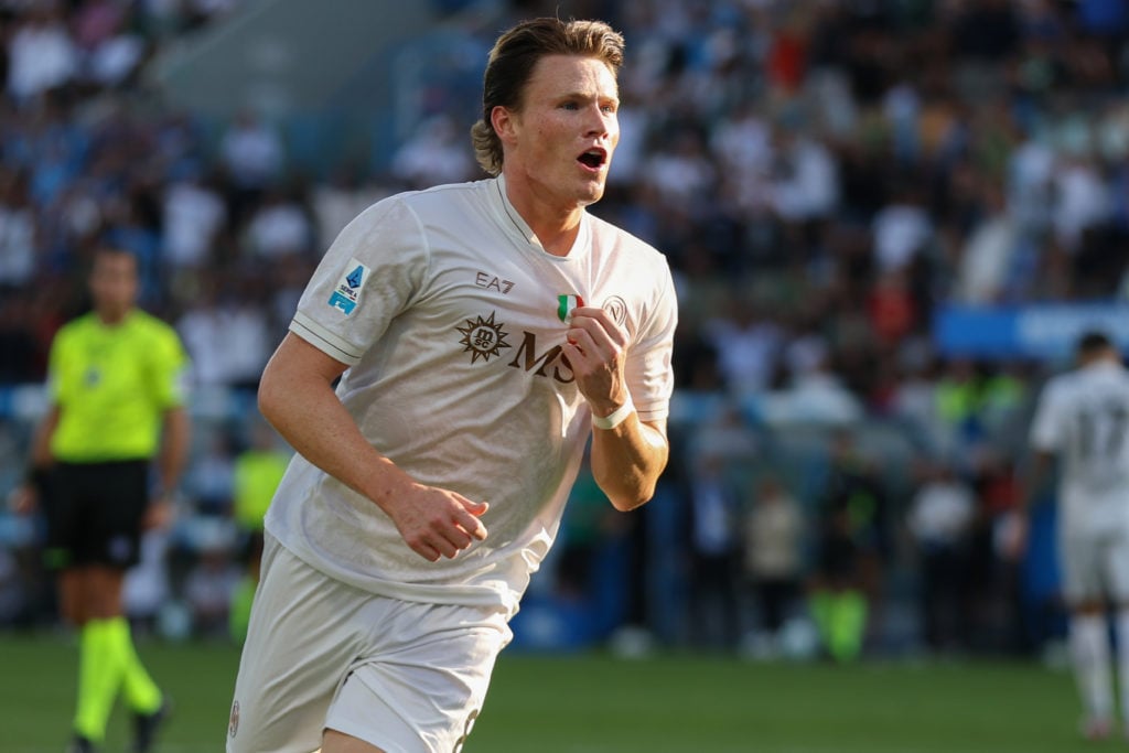 Former Manchester United midfielder Scott McTominay celebrates for Napoli.