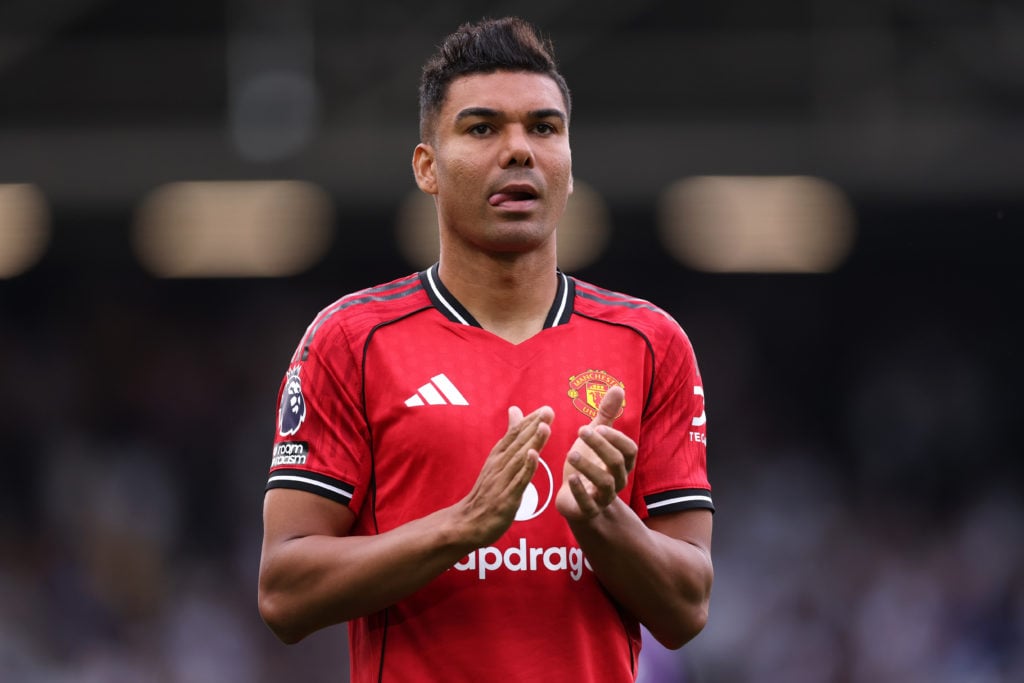 Casemiro clapping Manchester United fans at Craven Cottage
