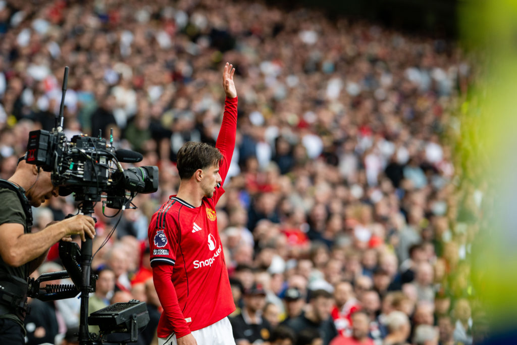 Mason Mount takes a corner during the Premier League match between Manchester United and Burnley at Old Trafford in 2025 in Manchester, England.