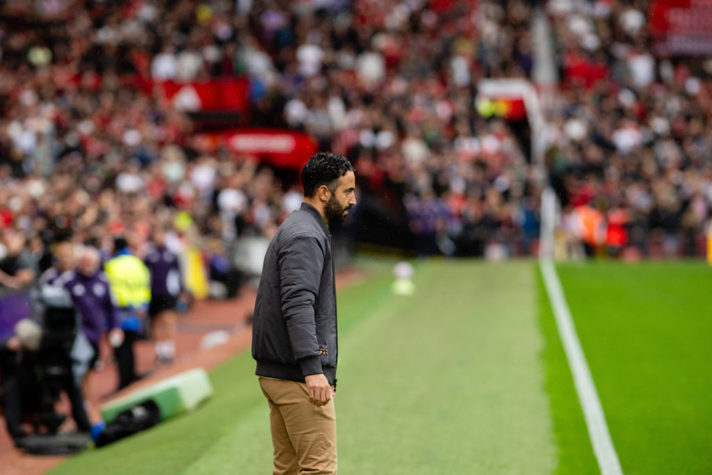 Manchester United manager Ruben Amorim watches from the touchline during the Premier League match between Manchester United and Burnley at Old Trafford in 2025 in Manchester, England.