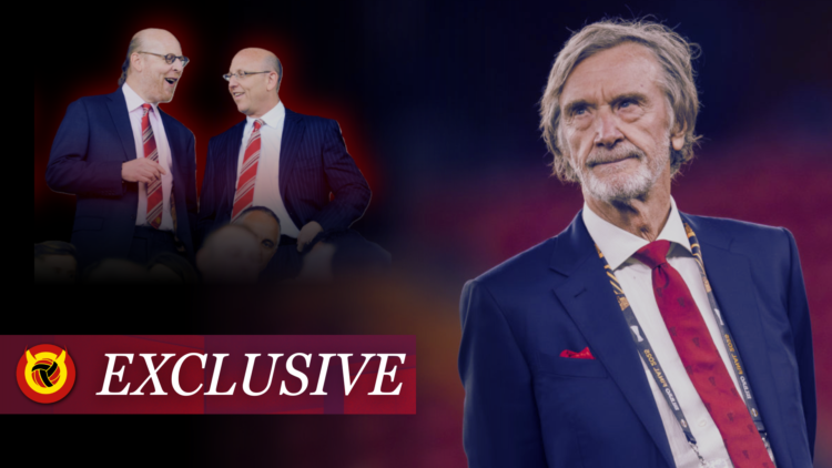 Illustration image of Sir Jim Ratcliffe and Joel and Avram Glazer, with 'exclusive' wordage for United in Focus