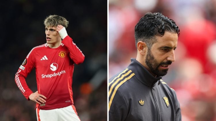 Split image of Manchester United winger Alejandro Garnacho and head coach Ruben Amorim.