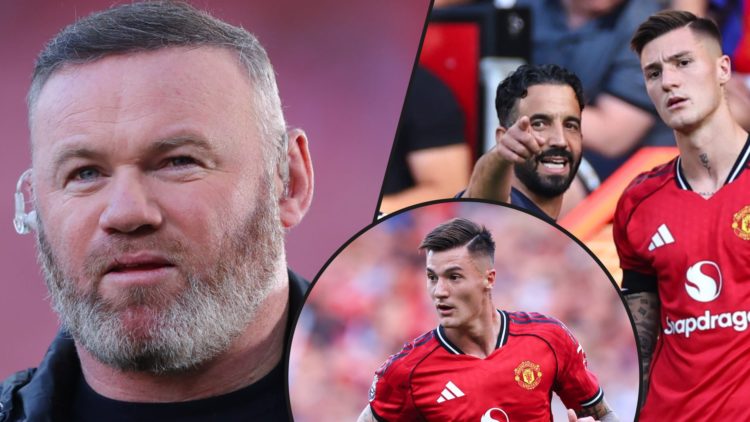 Benjamin Sesko during the Premier League match vs Arsenal at Old Trafford, inset Wayne Rooney, inset the Manchester United striker with Ruben Amorim.