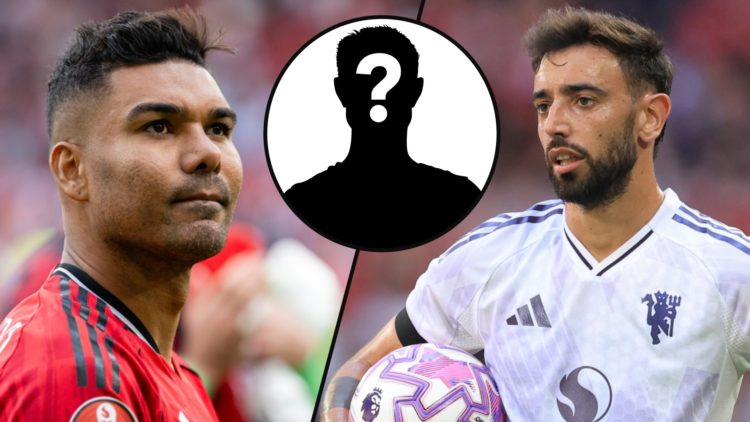 Bruno Fernandes during the pre-season friendly match between Manchester United and Leeds United, inset a photo of Red Devils midfielder Casemiro.