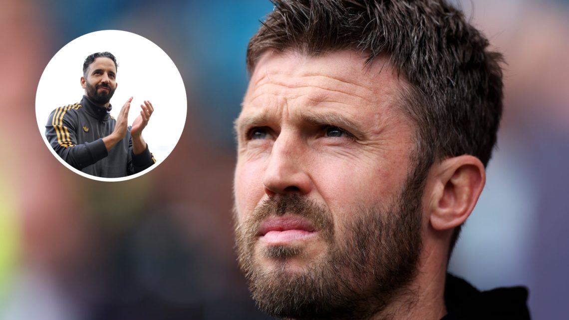 Michael Carrick as Middlesbrough manager, inset Ruben Amorim clapping Man Utd fans as manager
