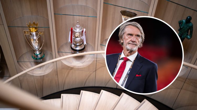 Manchester United training ground Carrington, inset of club owner Sir Jim Ratcliffe.