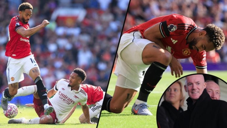 William Saliba and Matheus Cunha during Arsenal’s Premier League match, inset Manchester United’s summer signing, inset an overlay of Dermot Gallag...