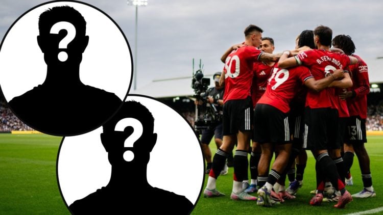 Leny Yoro celebrates scoring during the Premier League match between Fulham and Manchester United at Craven Cottage in 2025 in London, England.