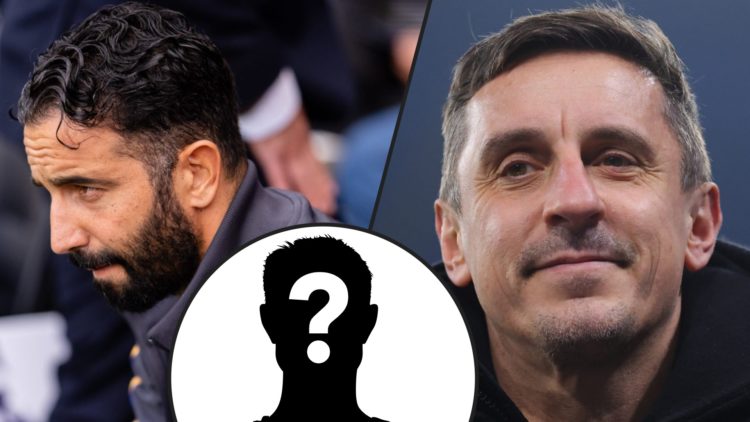 Sky Sports pundit Gary Neville, inset Manchester United manager Ruben Amorim during the Premier League match against Fulham at Craven Cottage.