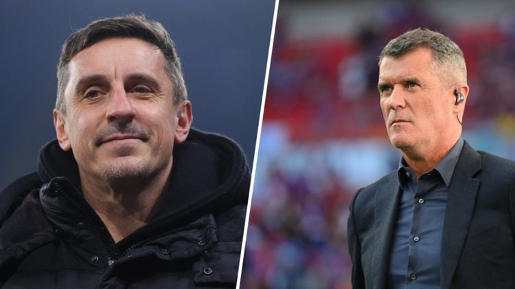 Gary Neville split image with Roy Keane