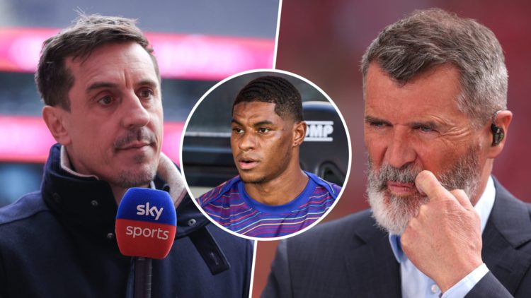 Gary Neville split image with Roy Keane