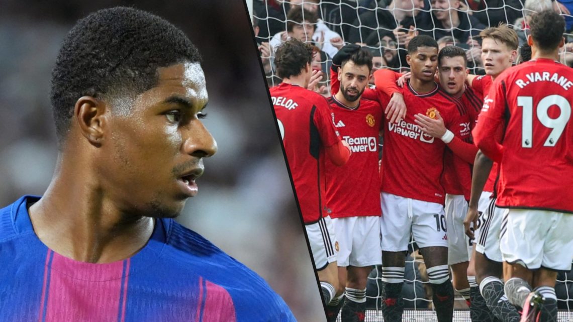 Marcus Rashford during the pre-season friendly match between Vissel Kobe and Barcelona, inset a photo of the Manchester United loanee.