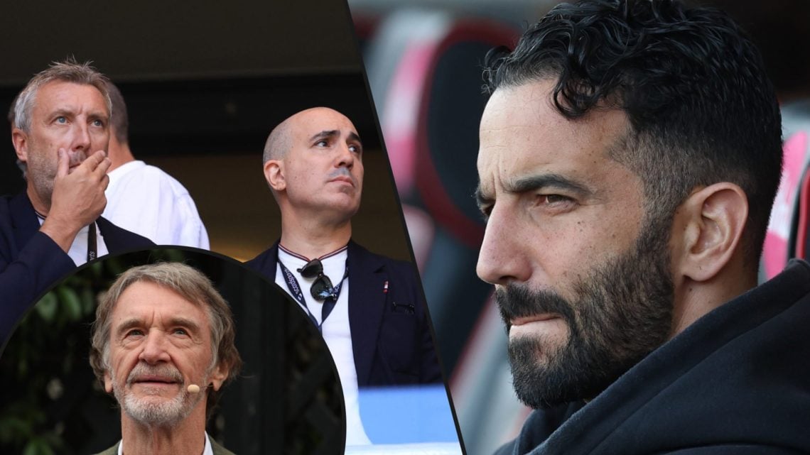 Manchester United manager Ruben Amorim, inset Jason Wilcox and Omar Berrada, inset an overlay of Ineos chief Sir Jim Ratcliffe.